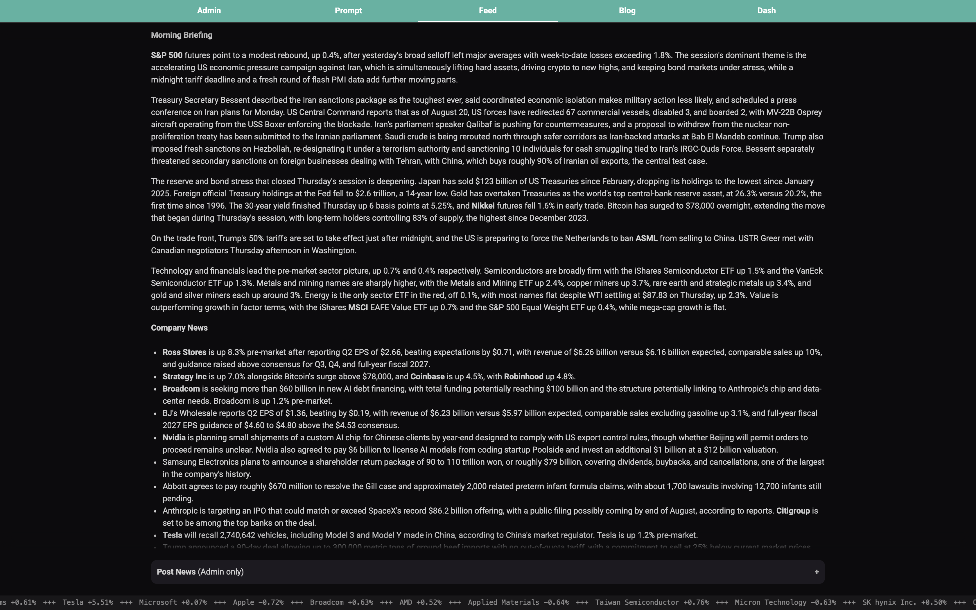 GammaLab real-time market news feed, 2 of 4
